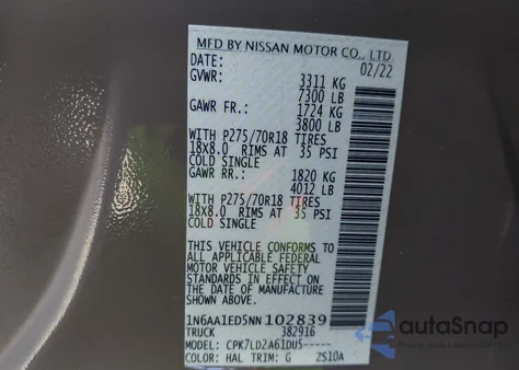 2022 Nissan Titan Pro-4X 4X4 z USA, uszkodzony, nr VIN 1N6AA1ED5NN102839